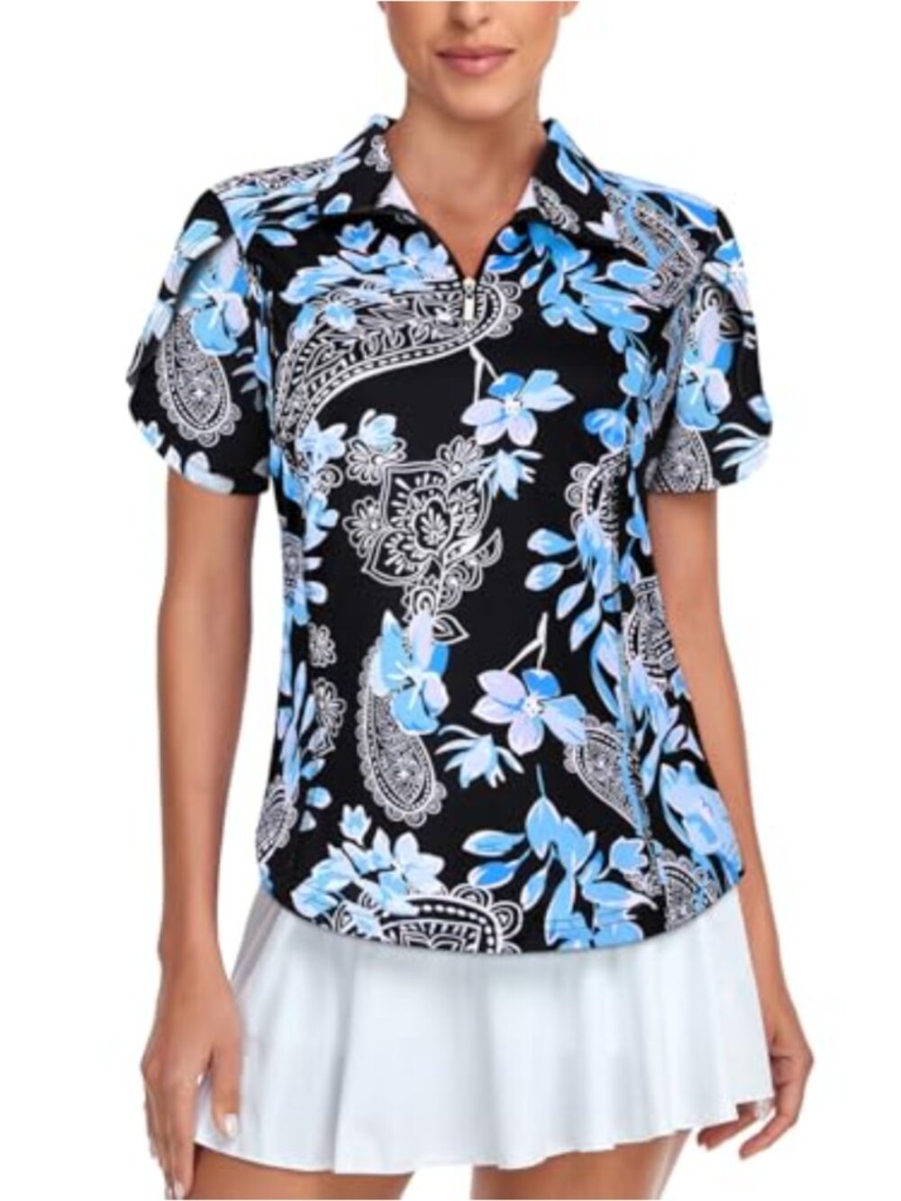 Women's Zip Up Golf Shirt Short Sleeve Quick Dry Polo Workout Tennis Top